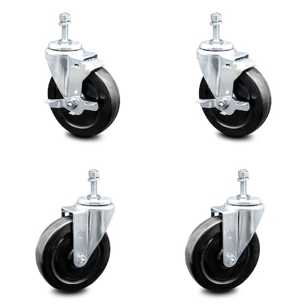 Service Caster 5 Inch Hard Rubber Wheel Swivel 3/8 Inch Threaded Stem Caster Brakes SCC, 2PK SCC-TS20S514-HRS-381615-2-TLB-2